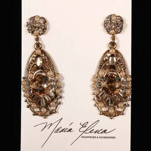 MARIA ELENA Bridal Earrings E543-G Gold Crystal Drop Formal Jewelry NEW